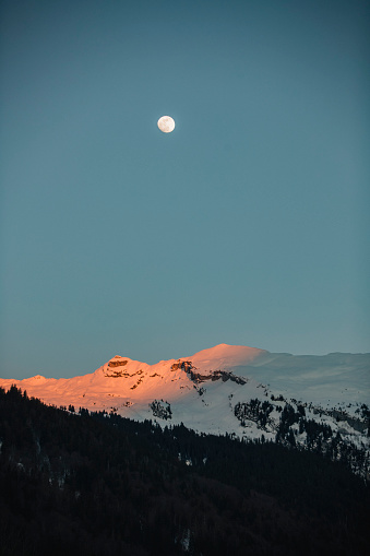Landscape of the European Alps with a sunset in Samoëns.