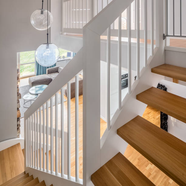 istock Home interior with wooden stairs 1148018039