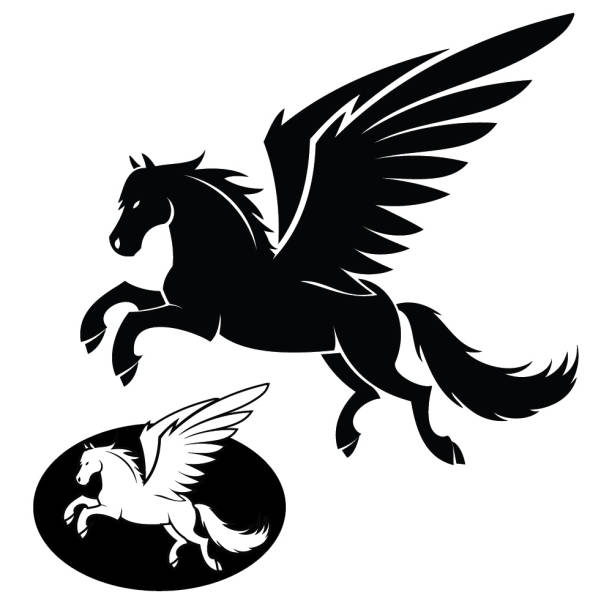 izolowana ilustracja pegasusa - wektor - mythology horse pegasus black and white stock illustrations