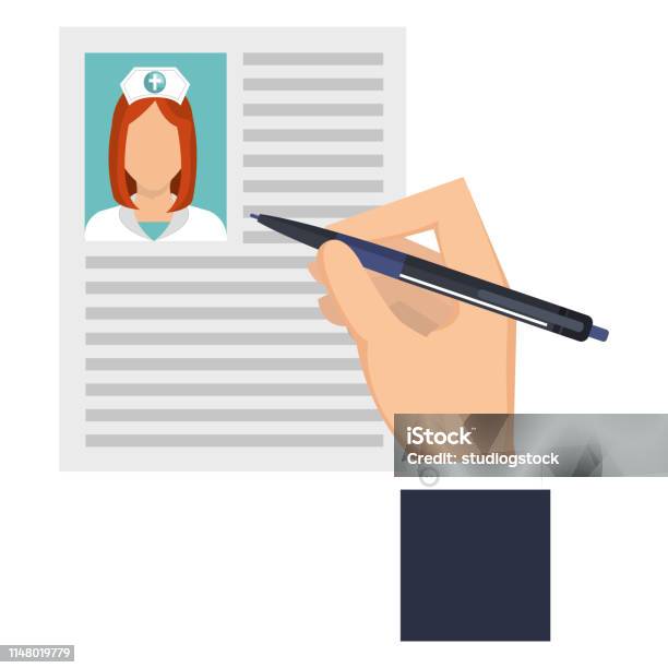 Hand Writing In Nurse Curriculum Vitae Stock Illustration - Download Image Now - Résumé, Vector, Adult