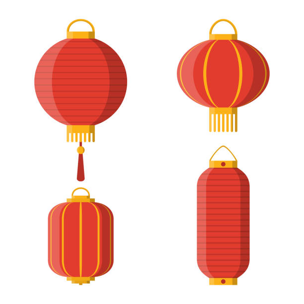 アジアの装飾的な吊り紙ランタンのセット - chinese lantern点のイラスト素材／クリップアート素材／マンガ素材／アイコン素材