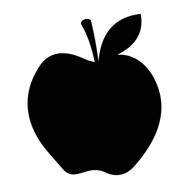 ilustraciones, imágenes clip art, dibujos animados e iconos de stock de la silueta oscura de apple - apple sign food silhouette