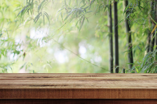 istock Empty wooden and blurred nature bamboo forest background. 1148024747