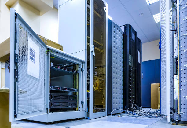 istock Semi-assembled server equipment in the data center. Installation and construction of new server storage. Concept of server network development. 1148024822
