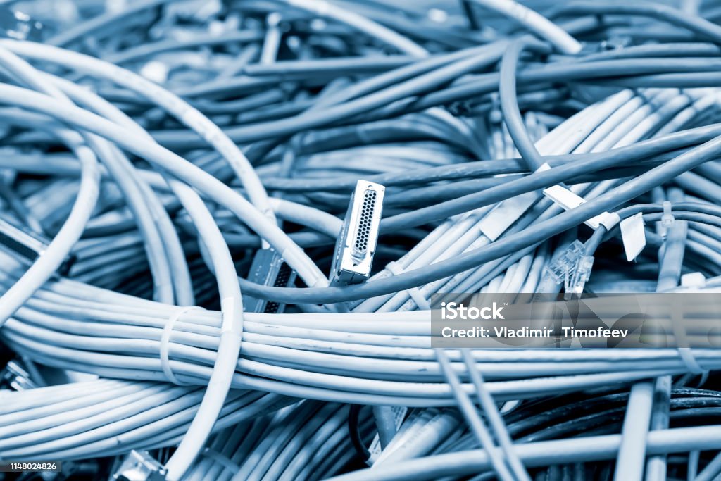 Tangled Cabling Tangled Wires Power Cables In Datacenter Cabling Mess In Server Room ...