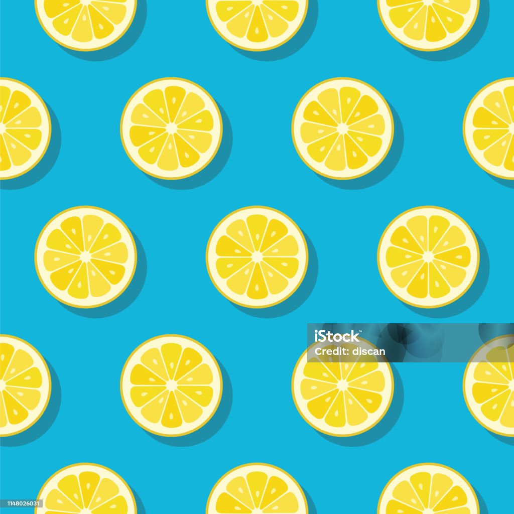 Lemon slices pattern on turquoise color background. Lemon slices pattern on turquoise color background - Illustration Lemon - Fruit stock vector