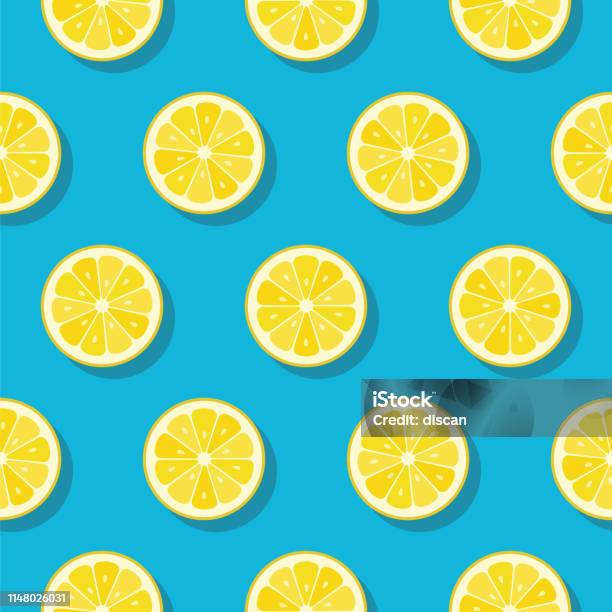 Lemon Slices Pattern On Turquoise Color Background Stock Illustration - Download Image Now