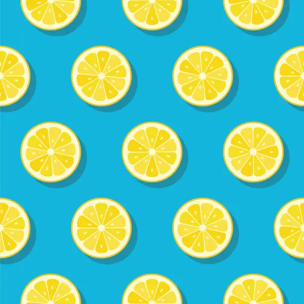 Vector illustration of Lemon slices pattern on turquoise color background.
