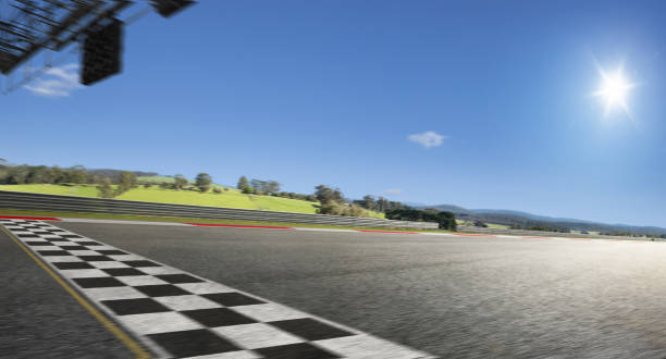 istock Motion blurred racetrack with start and finish line 1148027714