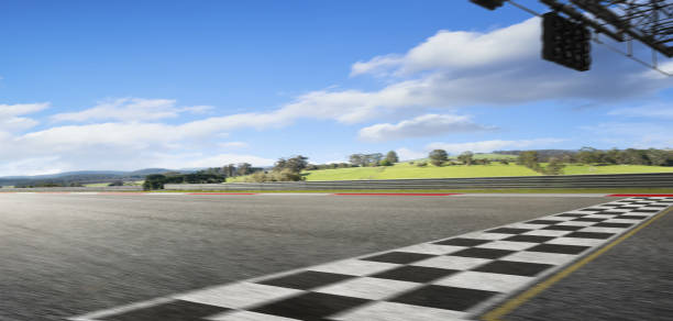 istock Motion blurred racetrack with start and finish line 1148027775