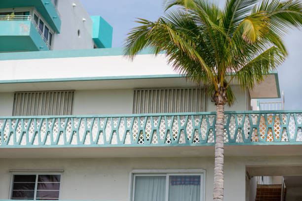 istock Stock image Miami architecture with palm tree old apartment buildings 1148029287