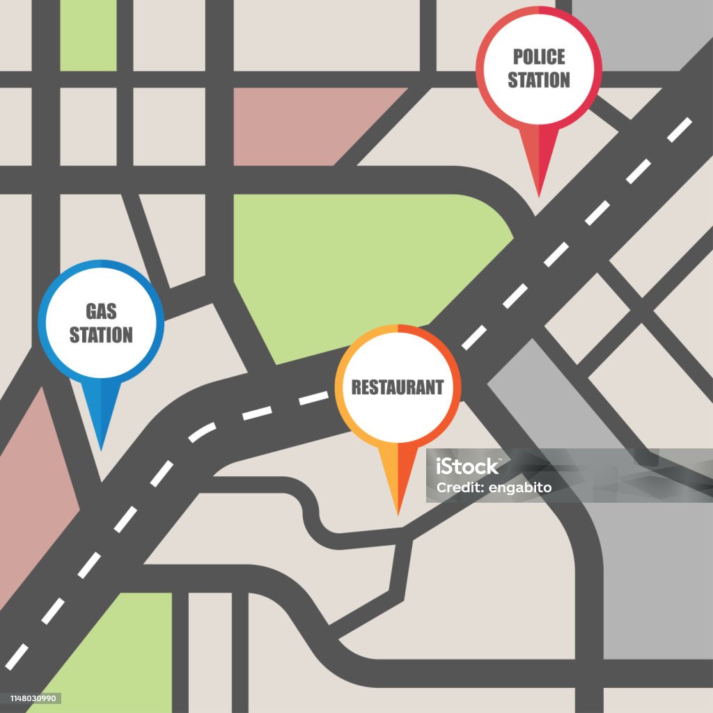 Road Map Direction With Colorful Pin Pointer Vector Illustration Stock ...