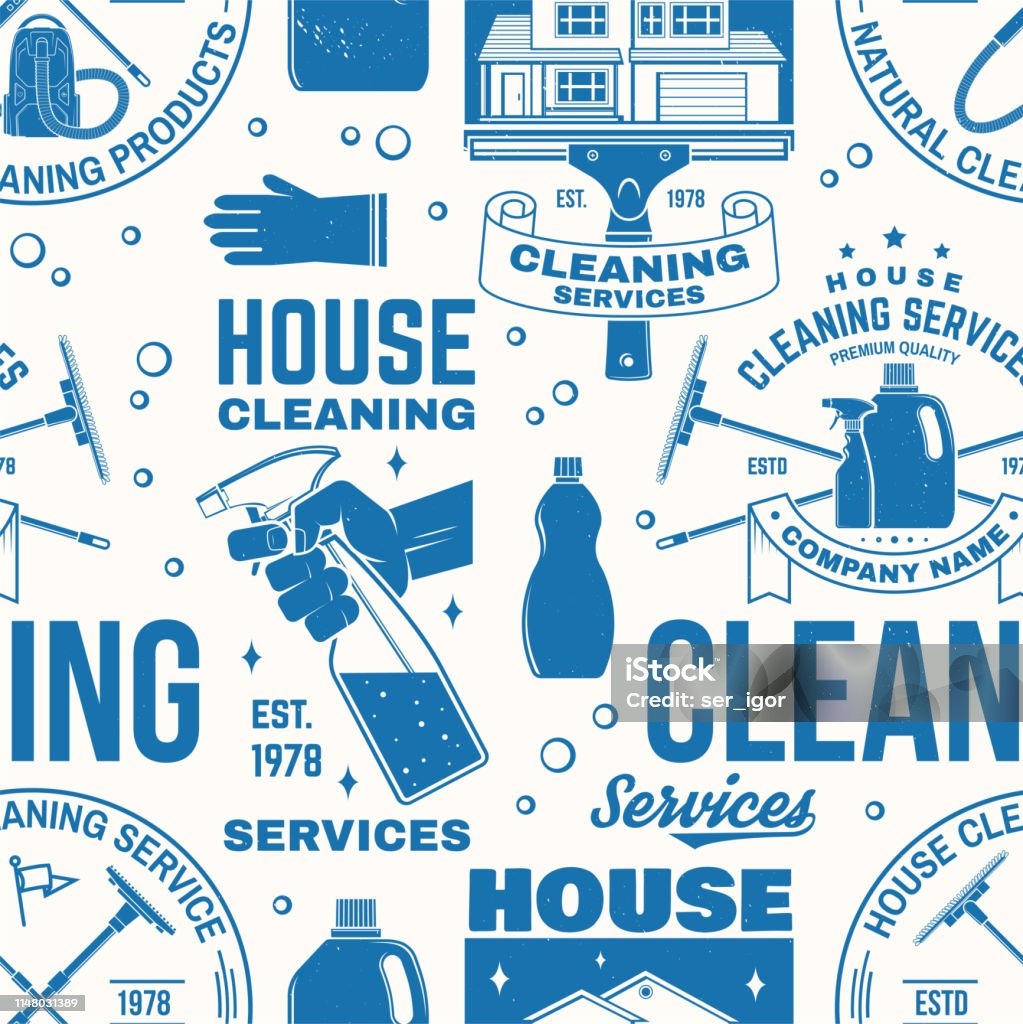 Cleaners Lettering Design Cleaning Services Seamless Pattern Or Background Vector Vintage ...