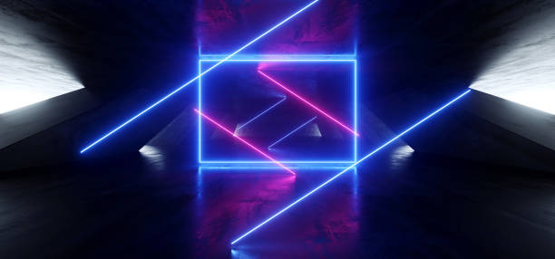 istock Triangle Futuristic Neon Sci Fi Background Glowing Lasers Blue Purple Vibrant Virtual On Reflective Grunge Concrete Hall Underground Tunnel Corridor Shapes Shine Fluorescent 3D Rendering 1148033161