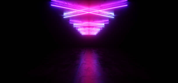 istock Stage Neon Construction Laser Show Glowing Purple Blue Lights Vibrant Reflective Dark Concrete Grunge Underground Club Space Fluorescent Modern Retro 3D Rendering 1148034705