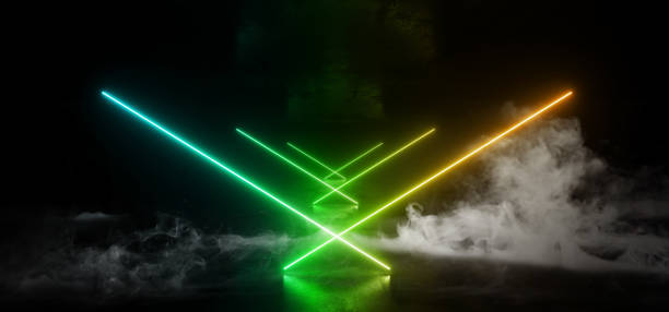 istock Smoke Futuristic Neon Sci Fi Background Glowing Lasers Rainbow Vibrant Virtual On Reflective Grunge Concrete Hall Underground Tunnel Corridor Shapes Shine Fluorescent 3D Rendering 1148034849
