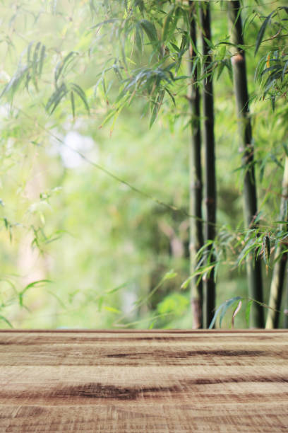 istock Empty wooden and blurred nature bamboo forest background. 1148035146