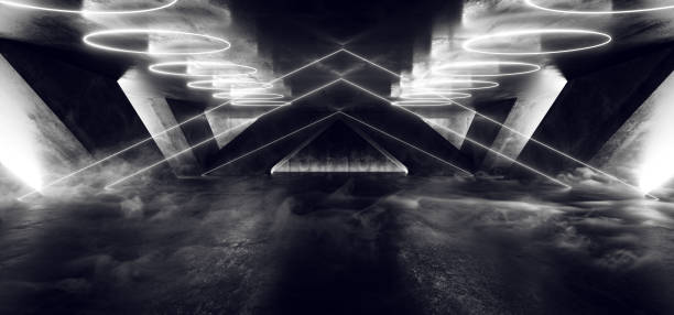 istock Smoke Triangle Futuristic Neon Sci Fi Background Glowing Lasers White Virtual On Reflective Grunge Concrete Hall Underground Tunnel Corridor Shapes Shine Fluorescent 3D Rendering 1148035492