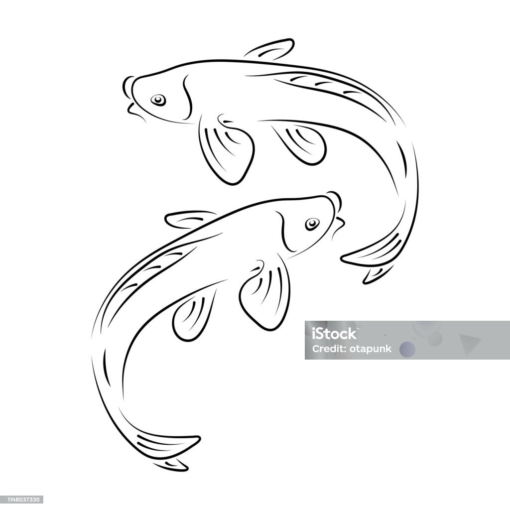Japanese Carp Koi Character Abstract Ink Hand Drawn Vector Logo Cartoon  Retro Illustration Chinese Traditional Calligraphy Curve Paint Brush Sign  Doodle Sketch Element For Design Fabric Print Stock Illustration - Download  Image