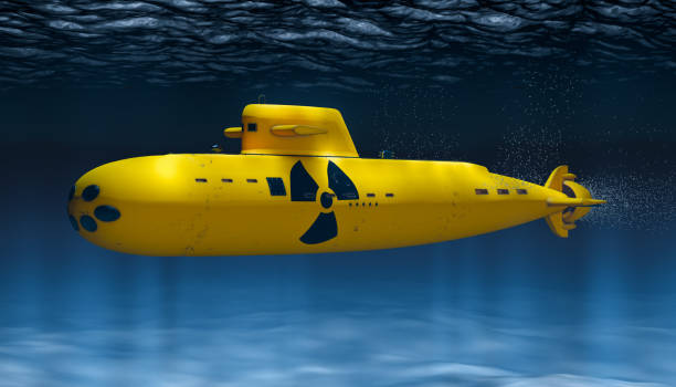 yellow nuclear submarine, 3d rendering - submarine navy underwater military ship imagens e fotografias de stock