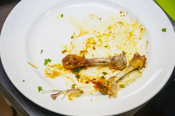 Chicken Bones scraps on a white plate