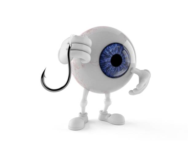 Eye ball character holding fishing hook