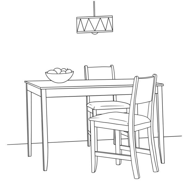 ilustrações, clipart, desenhos animados e ícones de parte da sala de jantar. mesa e cadeiras. esboço desenhado mão. ilustração do vetor - scandic