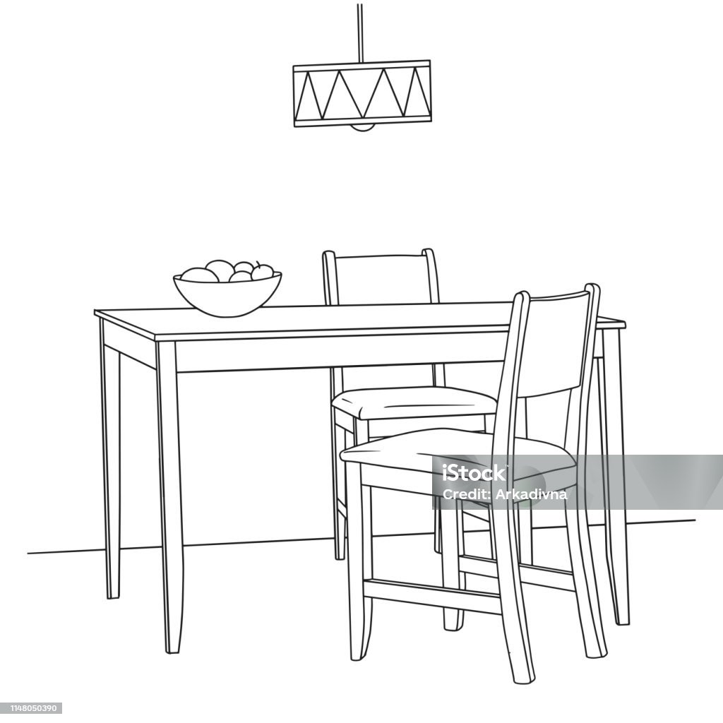Part of the dining room. Table and chairs. Hand drawn sketch. Vector illustration Chair stock vector