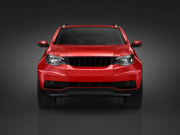 red generic suv on black background - front view imagens e fotografias de stock