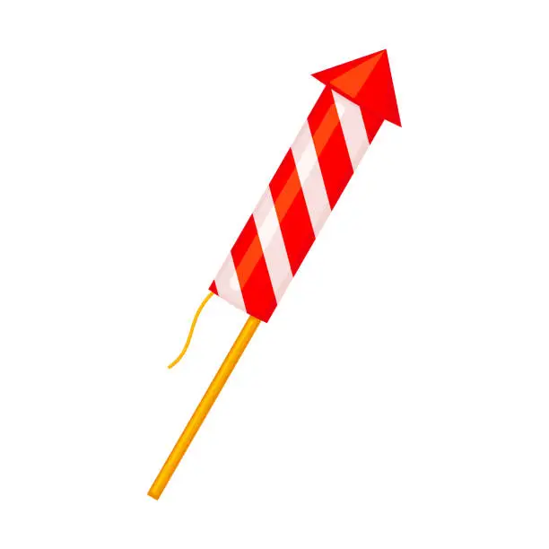 Vector illustration of Colorful cartoon thin firework rocket