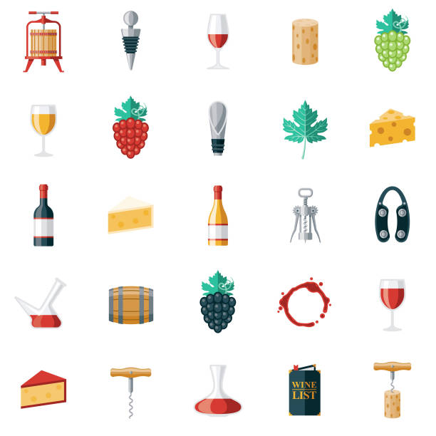 Wine Icon Set A set of icons. File is built in the CMYK color space for optimal printing. Color swatches are global so it’s easy to edit and change the colors. merlot grape stock illustrations