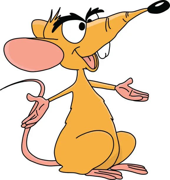 Vector illustration of Brown cartoon mouse talking wisely vector illustration