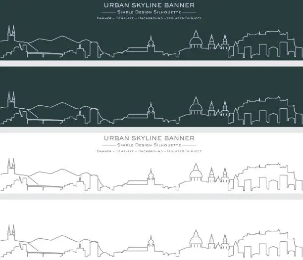 Vector illustration of Salzburg Single Line Skyline Banner