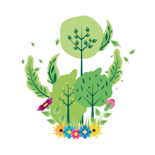 istock set of trees plants with flowers and leafs 1148065931