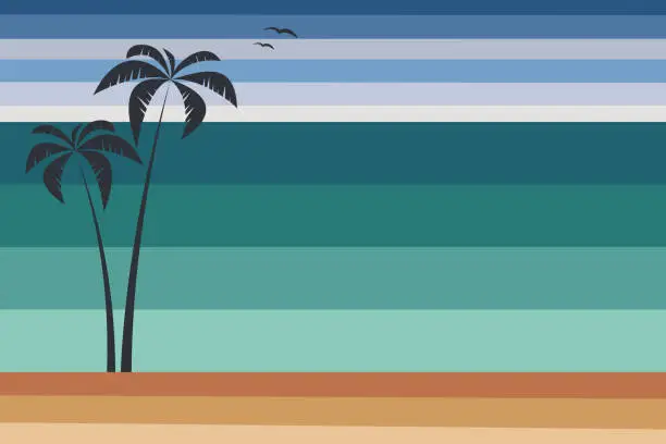 Vector illustration of Summer background template with palms on beach  - vector illustration
