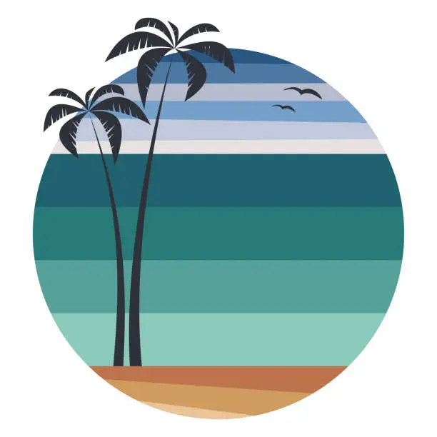 Vector illustration of Summer logo template with palms on circle shape - vector illustration