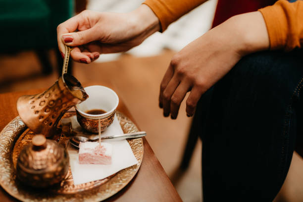 istock Black coffee served in traditional Turkish copper set 1148078281