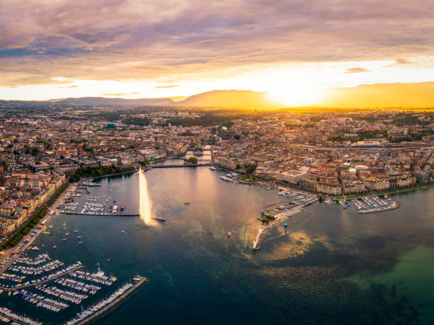 istock Geneva aerial view at dusk 1148083860