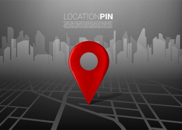 istock 3D location pin marker on city road map with building background. 1148084041