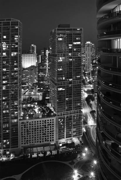 istock Miami, Florida Skyline at Night captured in black and white 1148085784