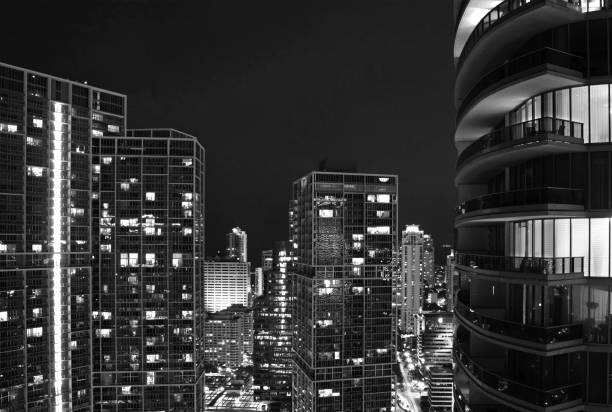 istock Miami, Florida Skyline at Night captured in black and white 1148085792