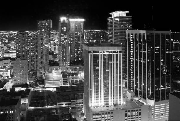 istock Miami, Florida Skyline at Night captured in black and white 1148085806