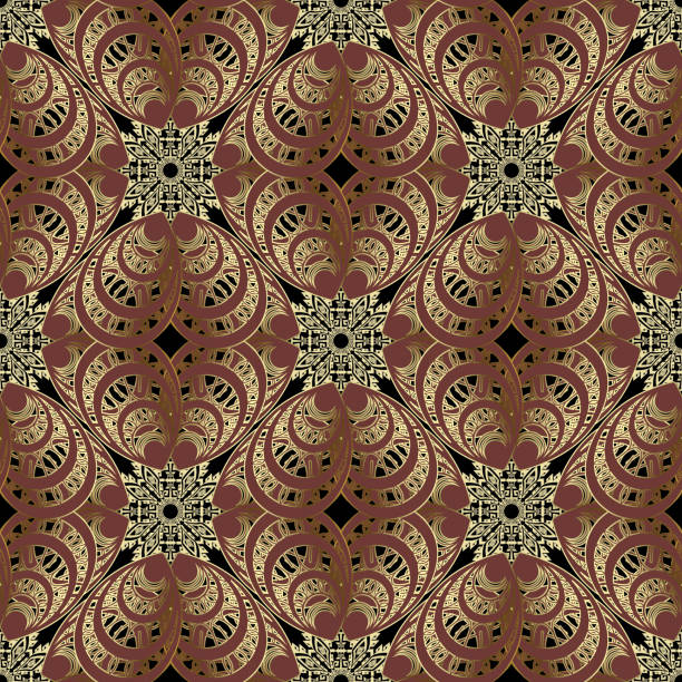 istock Oriental arabesque floral vector seamless pattern. Ornamental ethnic style background. Greek key meanders geometric ornament. Modern abstract flowers ornament. Decorative beautiful ornate design. 1148091840