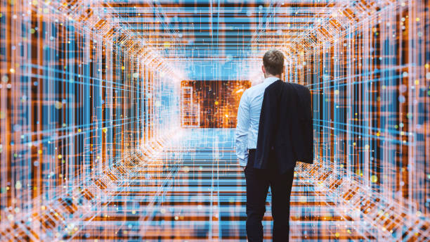 istock Young businessman with virtual reality display 1148099786