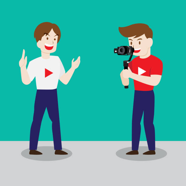 istock Couple man take video bloggers. Vector illustration in cartoon style 1148106157