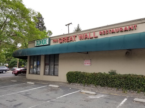 Lafayette, United States - May 09, 2019:  Photograph of Great Wall Restaurant, a restaurant in Lafayette, California, United States, May 9, 2019