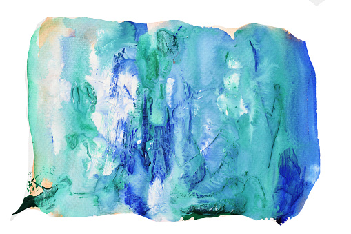 Blue and white stains flow on green surface , Abstract background and illustration from acrylic color painting