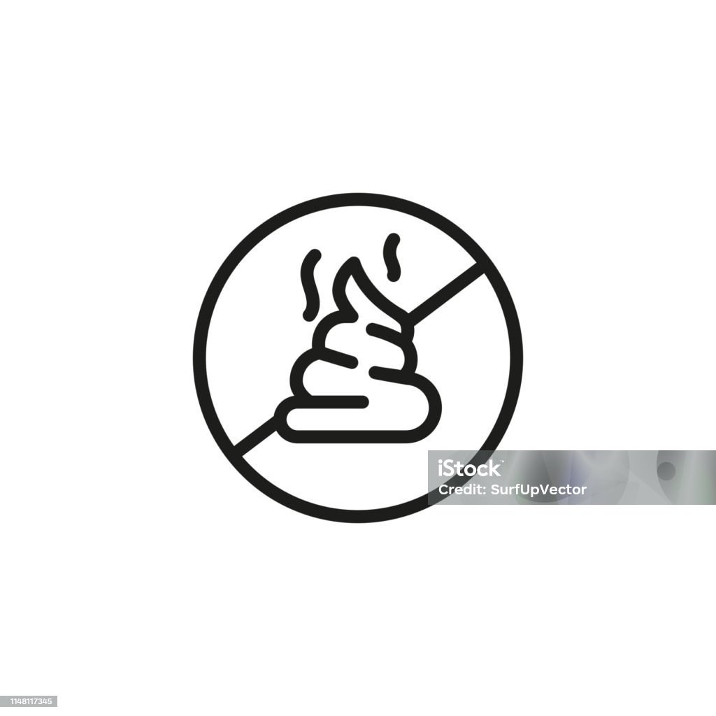 Clean up after your pet sign line icon Clean up after your pet sign line icon. No shit, pet care, prohibition sign. Pet concept. Vector illustration can be used for topics like domestic animals, warning signs, sanitation Badge stock vector