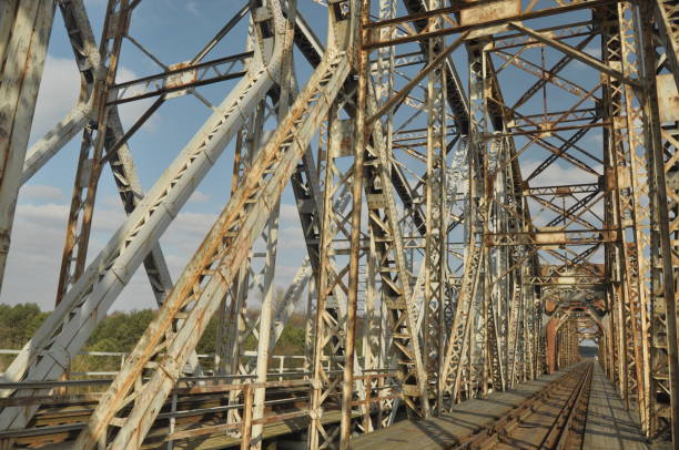 istock Railway bridge. Torah, steel construction. Crossing the river. 1148120402