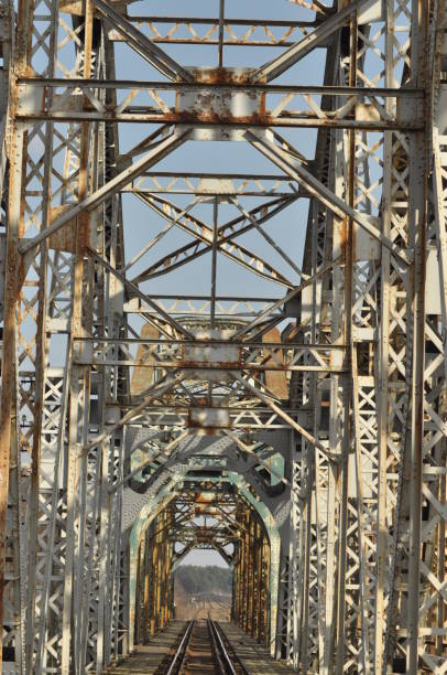 istock Railway bridge. Torah, steel construction. Crossing the river. 1148121457